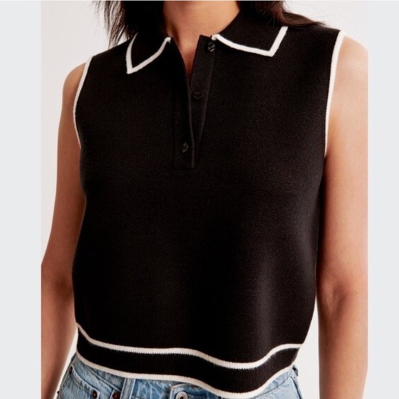 Abercrombie & Fitch NWT Black X Small White trim Sleeveless Cropped Sweater,All Products : American Fashion Style Bags On Sale